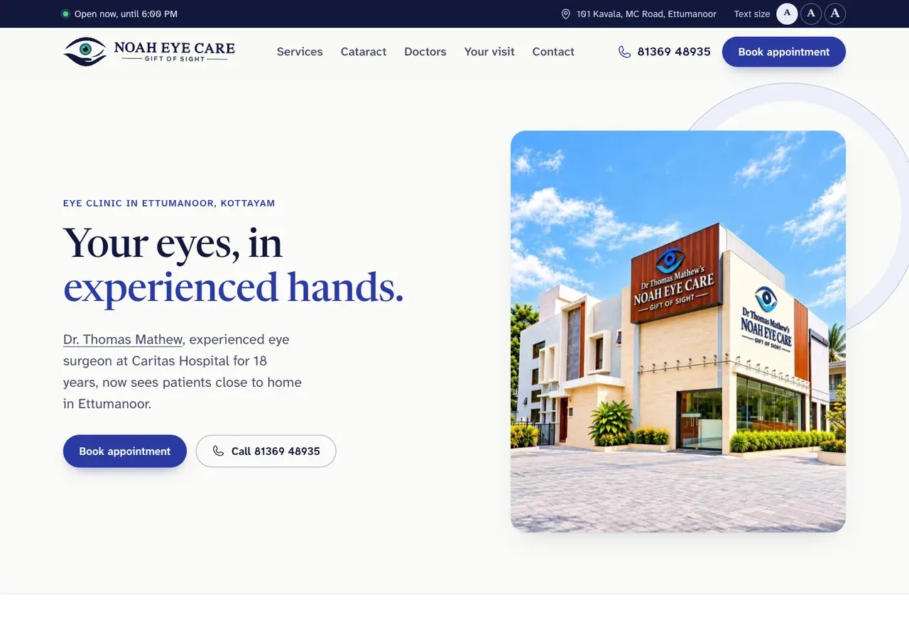 Noah Eye Care website screenshot